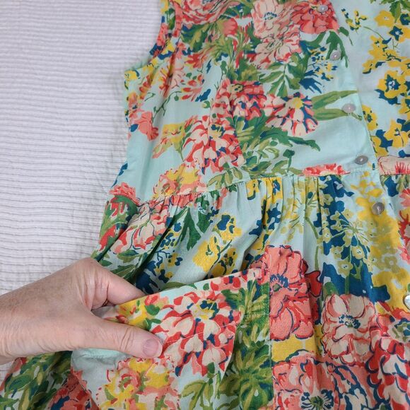 April Cornell Porch Dress L Cotton Midi Floral Cottagecore Sleeveless Pockets ** - Picture 9 of 13